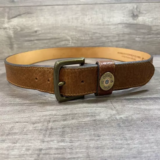 Orvis Belt Brown Bison Leather Brass Buckle Mens Size 40 Made In The USA