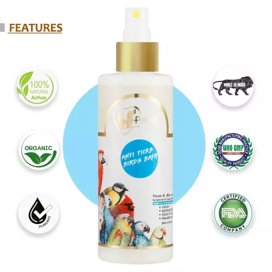 Organic & Ayurvedic Anti Ticks Birds Bath Dry/Waterless/Spray Coat-All Bird Type