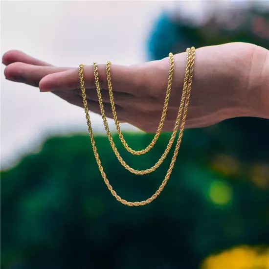 $2000 10K Solid Yellow Gold Necklace Gold Rope Chain 20"