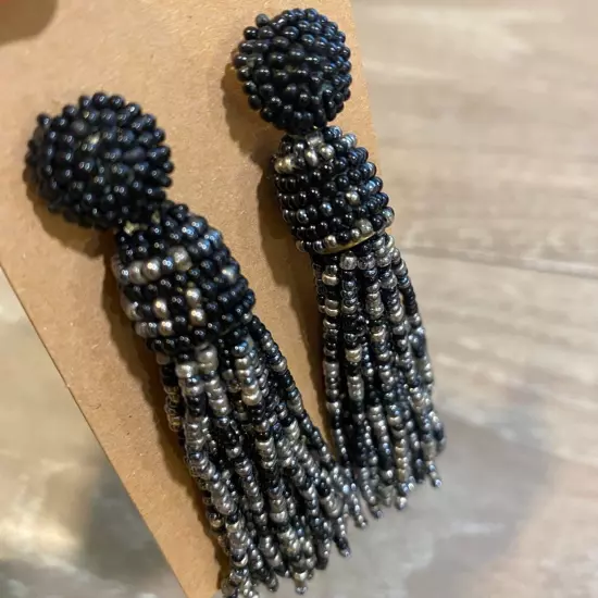 Black Beaded Tassel Earrings NWOT