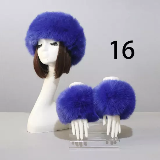 Women Wam Faux Fur Hat Cuff Set Winter Warmer Hat Arm Wrist Sleeve Gloves