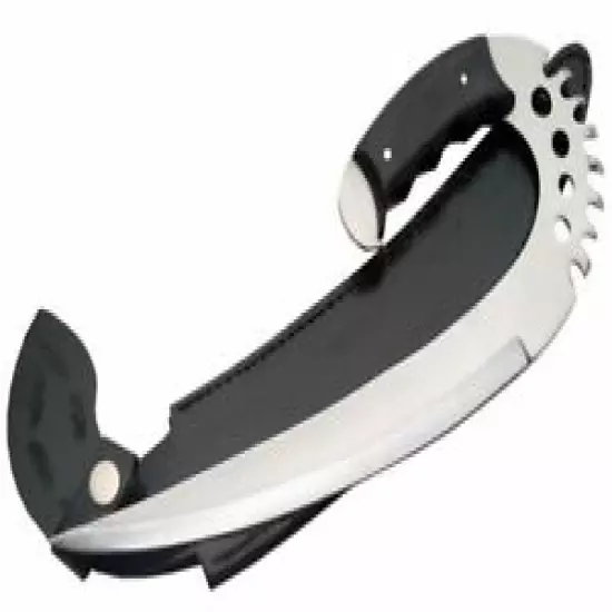 FIXED-BLADE FANTASY KNIFE | Black Wood Handle Silver Swing Blade Claw Weapon