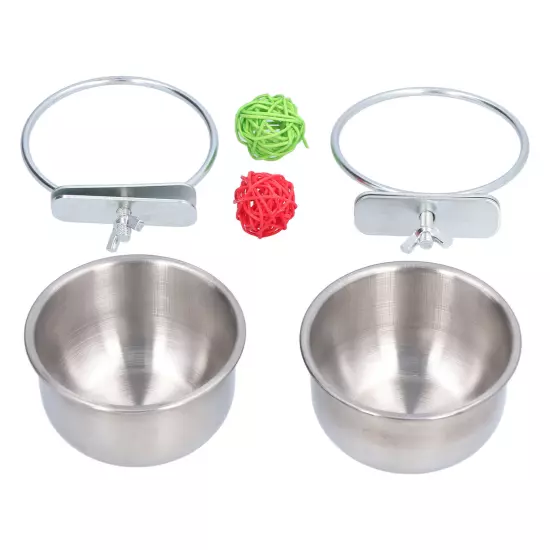 Stainless Steel Parrot Feeding Bowl With Rattan Ball For Hamster Small Animals