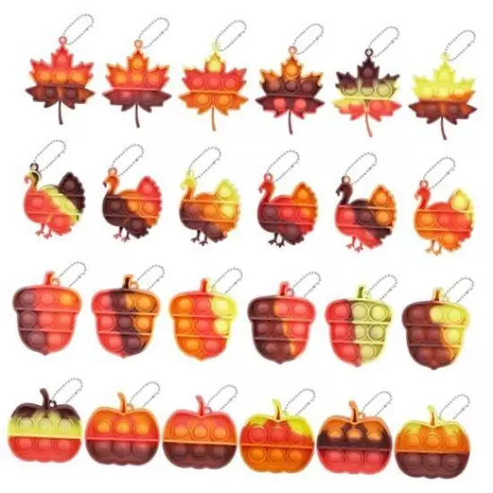 Fall Party Favors Thanksgiving Toys, 24 Pcs Mini Pop Fidget Keychain for Kids 