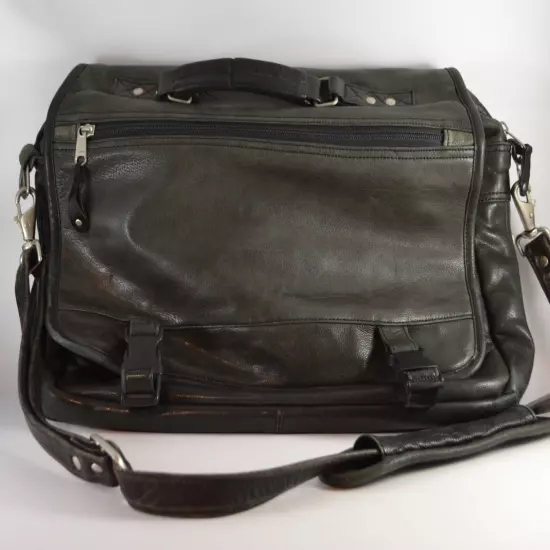 Canyon Outback Leather Goods Black Genuine Leather Large Messenger Bag