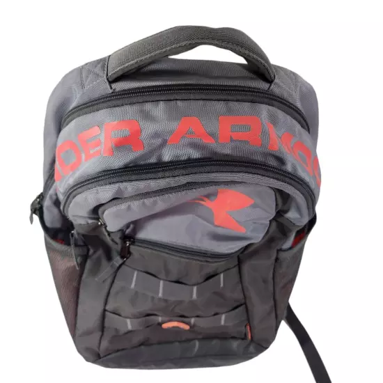 Under Armour Storm Backpack Big Logo Spellout School Travel Bag Gray Orange