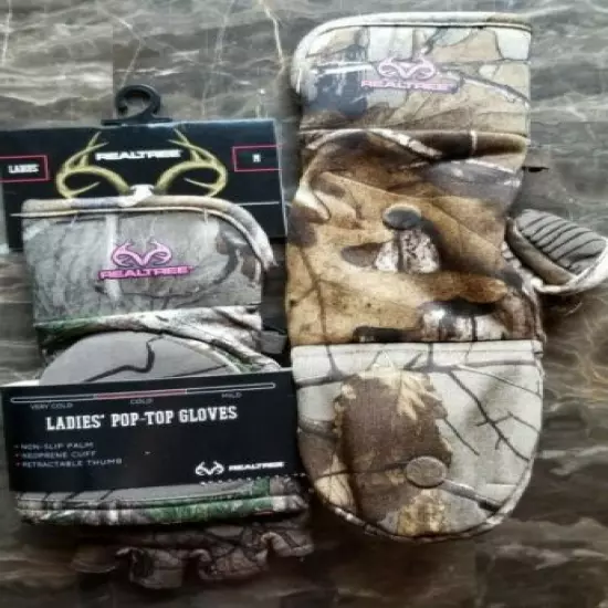 L/XL M Woman's Pop Top REALTREE XTRA Glomitts Gloves Camo Winter Scent Control 