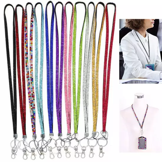 New Multi Color Rhinestone Neck LANYARD Keychain Key/ID/Cell Phone Holder BLING