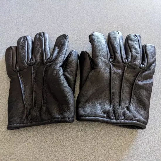 NEW Black Leather Gloves Police Style Touchscrn Cut Resistant Lined Unisex S-Med