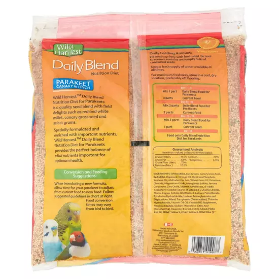 Daily Blend Nutrition Diet for Parakeet, Canary & Finch, Orange Essence, 5 lbs.