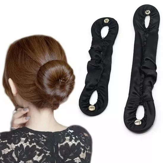 2 Black Magic Clip Donut Hair Styling Bun Curler Maker Ring Twist Tool 175mm