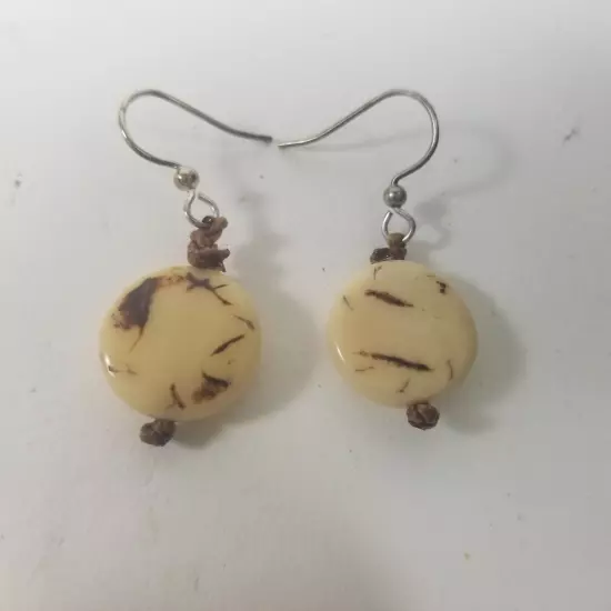 Dangling Pierced Vintage BOHO Hook Earrings Cream Rustic Hippie