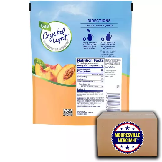 Crystal Light Peach Iced Tea Powdered Drink Mix, 8.5 Grams, 16 Pitcher Packets w