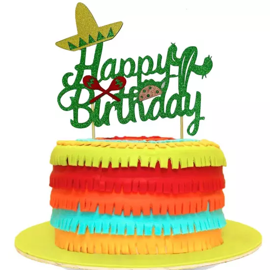 Cactus Cake Topper, Happy Birthday Cake Topper with Taco and Maracas, Fiesta ...