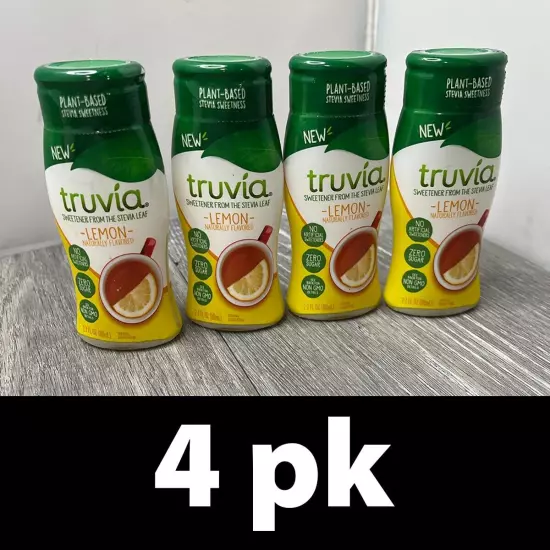 4pk Truvia Sweetener from Stevia Leaf Lemon Flavor Bottles 2.7oz ea BB 2/25 d21