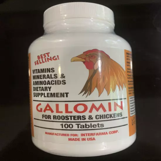 GALLOMIN VITAMINS MINERALS& AMINOACIDS DIET SUPPLEM FOR ROOSTER & CHICKENS 100 