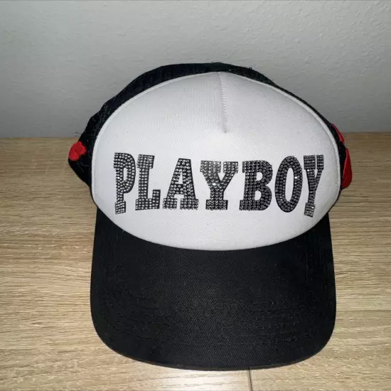 Playboy Trucker Hat Black White 