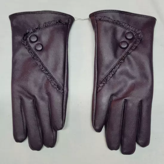 Purple Faux Leather and Fur Women's Gloves - NEW