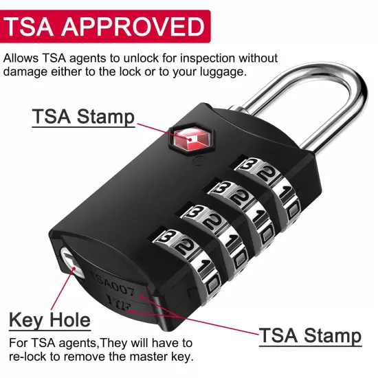 Luggage Lock, TSA Approved Travel Lock, 4 Digit Combination Padlock with Flex...