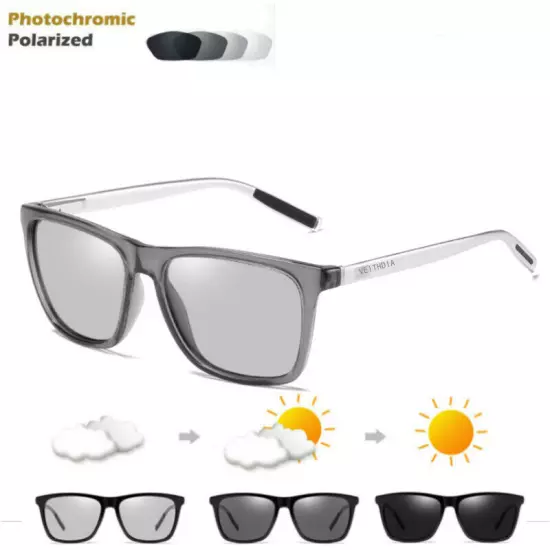 VEITHDIA HD Polarized Photochromic Sunglasses Men Aluminum Sport Driving Glasses