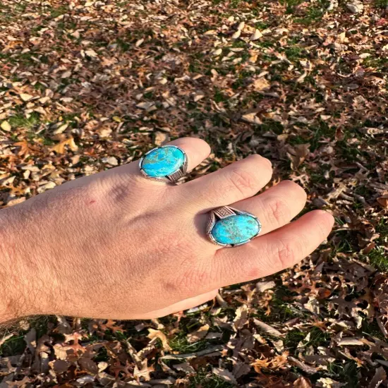 Mens Real Solid 925 Sterling Silver Blue Turquoise Natural Native Gemstone Ring