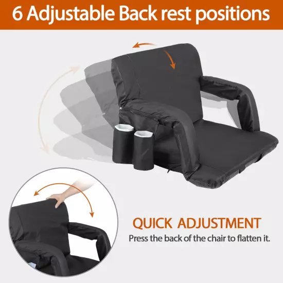 Reclining Stadium Seat for Bleachers with Padded Backrest Adjustable Armrests