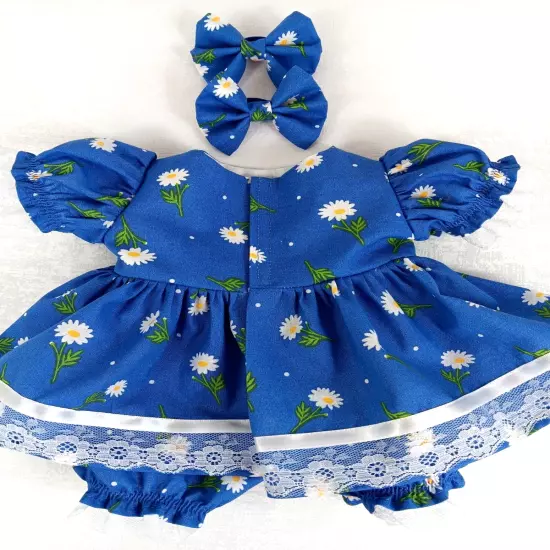 Cabbage Patch 16" Doll Daisies on Royal Blue Dress Matching Bloomers 2 Hair Bows