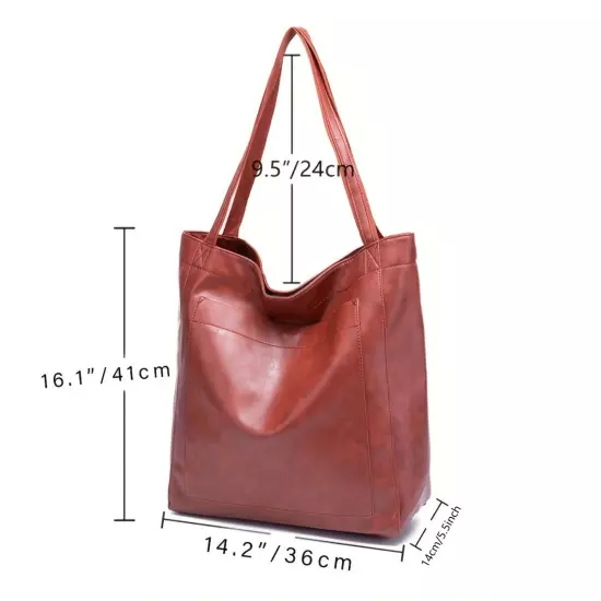 Soft Leather Tote Shoulder Bag, Waxed Leather Large Capacity Vintage Handbag Bag