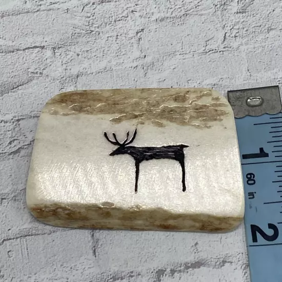 Etched on Bone ~Deer Buck Stag Pin Brooch ~Unsigned~ 2 1/2 In Handmade USA