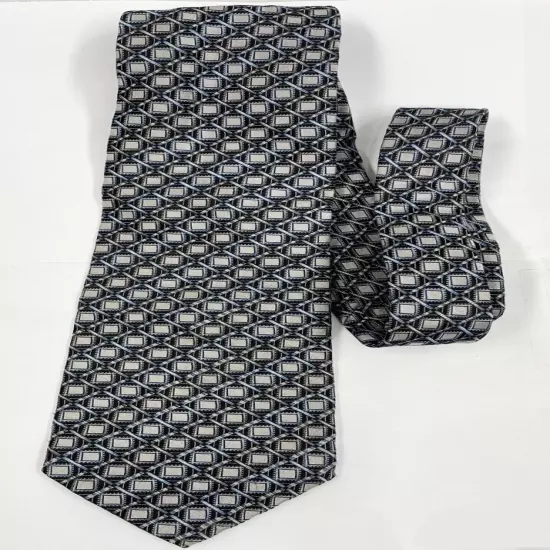 Bellissimo Silver Gray Geometric Square Diamond Repp Necktie Silk Tie 3.8" x 59"