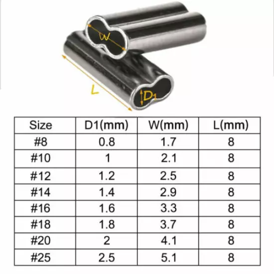  Double Copper Barrel Fishing Crimping Sleeves Tube Connector 0.8-2.2mm