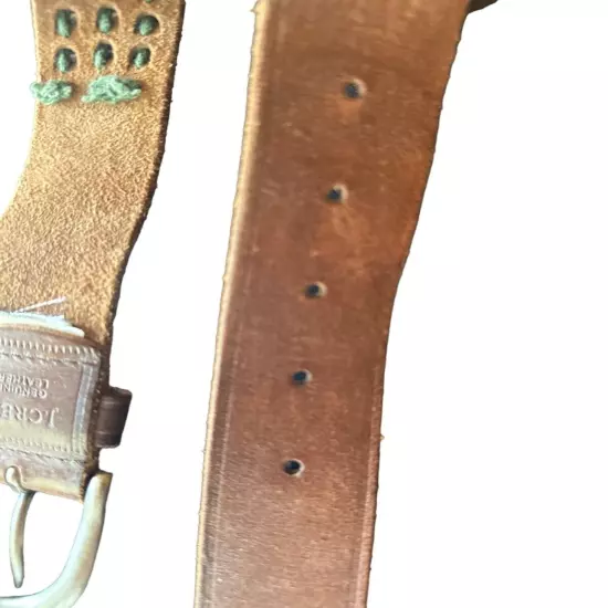 J.Crew Genuine Leather Brown Belt With Brass Buckle & Unique Studded Design