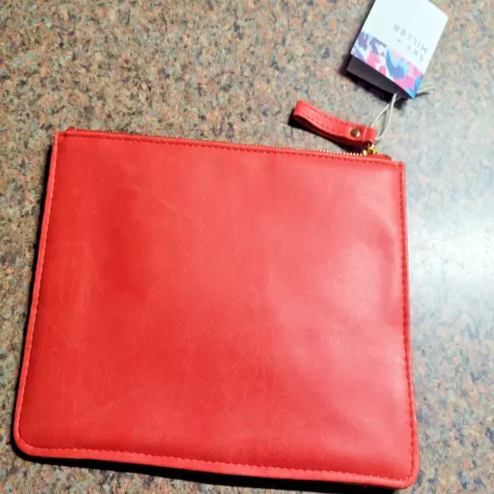 Sky & Miller Faux Leather Padded Zip Pouch Strawberry Orange Gold