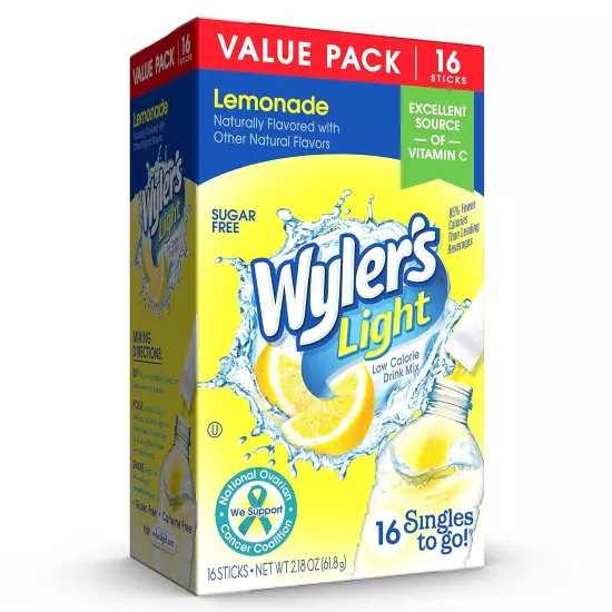 Wyler's Light Singles To Go Powder Packets, Water Drink Mix, Lemonade, 16... 