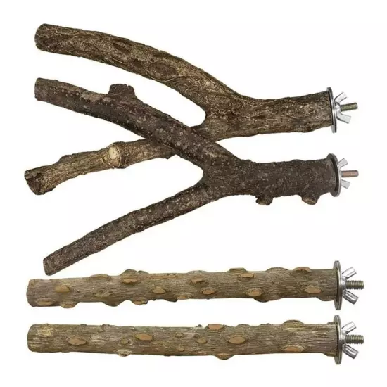 4 PCS Natural Wood Bird Perch Stand, Hanging Multi Branch Perch for P Z4Y6