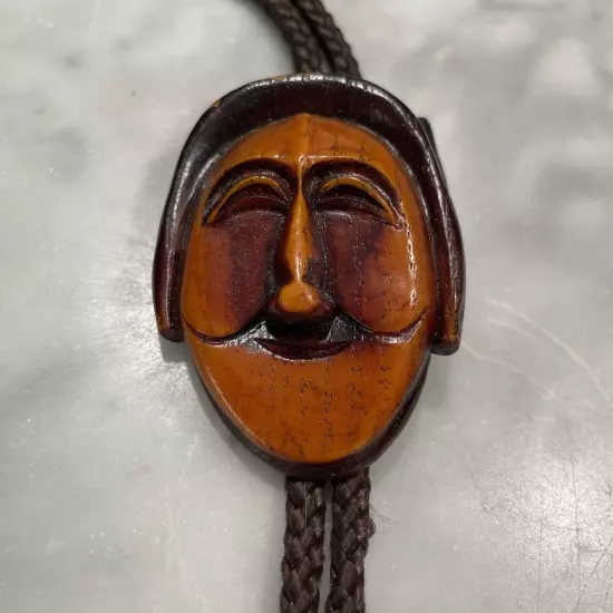 Vintage Korean Carved Face Hahoetal Mask Men's Bolo Tie