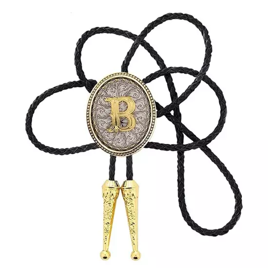 Bolo tie for Men Western Cowboy Golden Initial Letter A to Z Costume Bolo ties