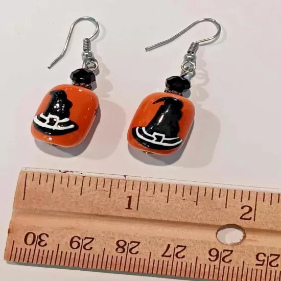 Witch Orange Black Dangle Drop Halloween Earrings Jewelry Stars