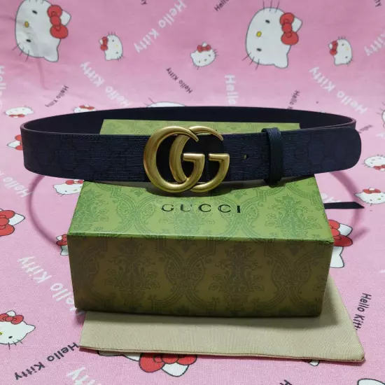 GUCCI GG Supreme Double G Buckle Leather Belt