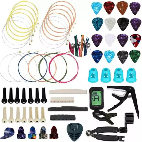 65Pcs Guitar Accessories Kit Guitar Changing Tool Strings Picks Pins Capo Tuner