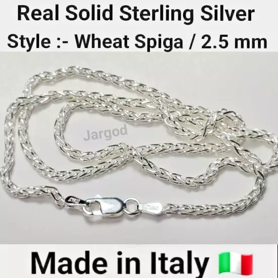 Real Solid 925 Sterling Silver Wheat Spiga Rope Chain Necklace Italy Jargod