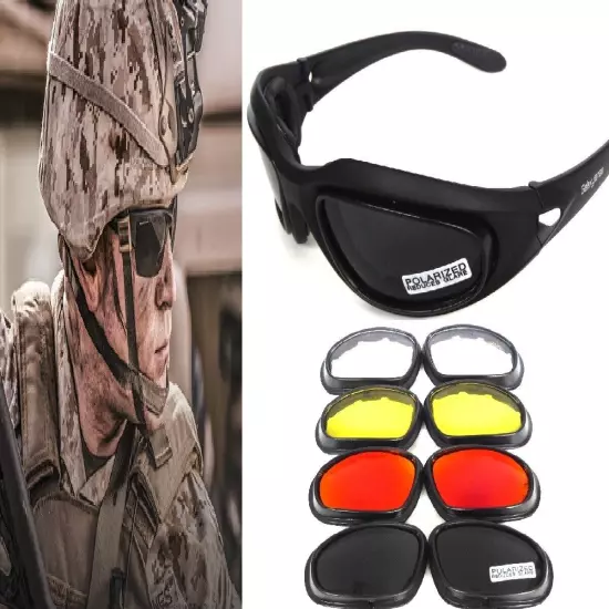 Air Soft Combat Tactical Military Ballistic Shooting Safety Glasses 4 Lens