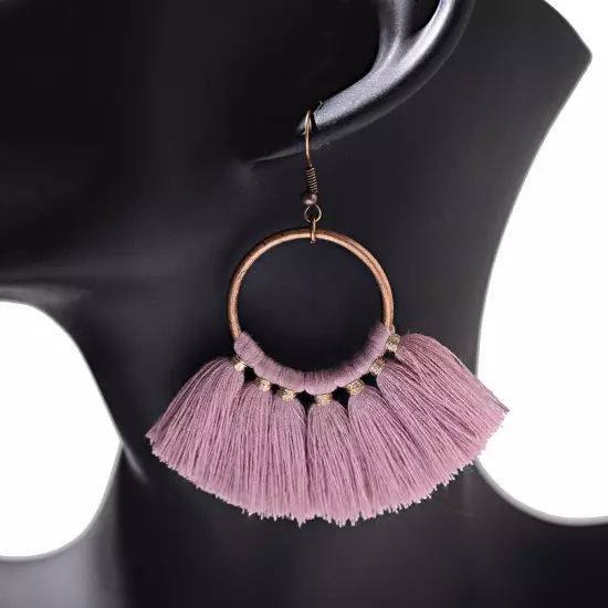 Fashion Women Bohemian Earrings Long Tassel Fringe Drop Dangle Ear Stud Jewelry