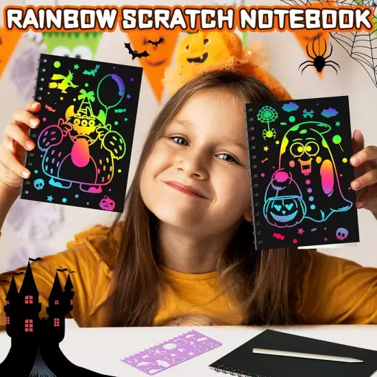 Halloween Party Favors for Kids Bulk: 24 Pack Rainbow Scratch Art Notebook... 