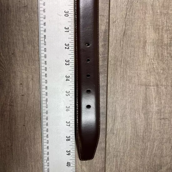 Brooks Brothers Silver Color Buckle Leather Belt Brown Size 34 Made In Italy