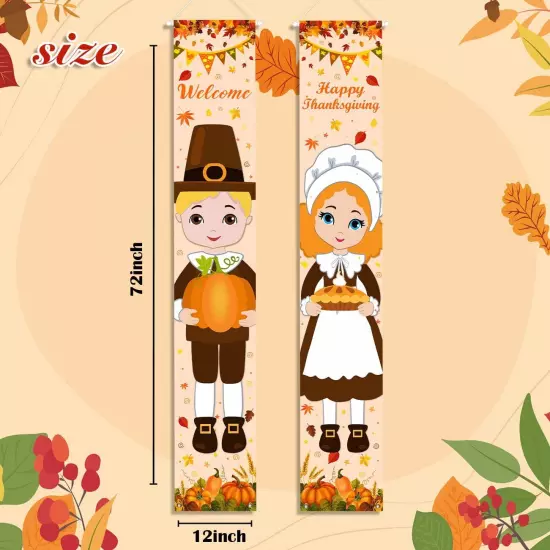 Fall Decorations Porch Banner Thanksgiving Decorations Pilgrim Boy and Girl P...