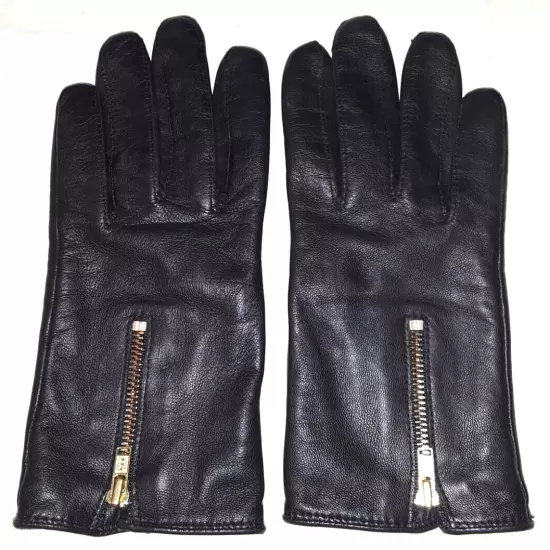 H&M lined black leather gloves with zip closure womens size S EUC