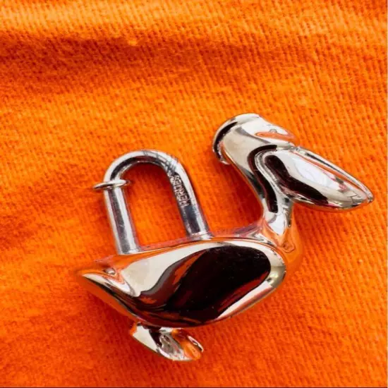 HERMES Pelican Motif 1992 Cadena Padlock Silver Bag Charm JPN