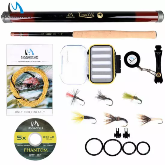 Maxcatch 10/11/12/13ft Tenkara Rod Combo Complete Kit, Tenkara Line, Box, Flies