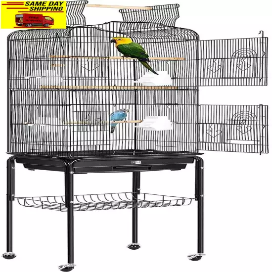 VIVOHOME 64 Inch Bird Cage with Play Top and Rolling Stand for Parrots Conures L